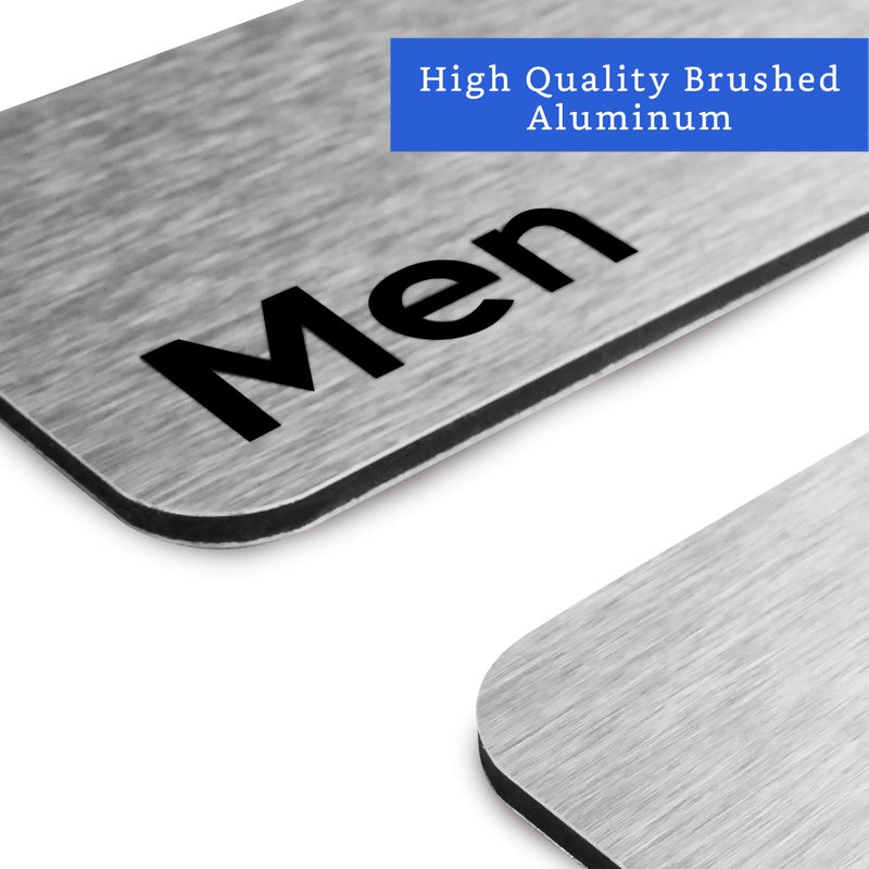 GLOBE ROCKET Men and Women Restroom Sign (Brushed Aluminum Set of 2) - Modern Bathroom Sign for Business - Restroom Signs for Business - Image 3